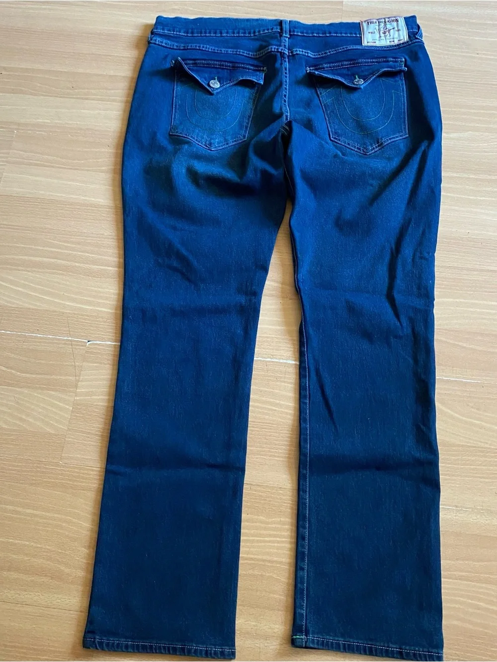 True Religion Ricky Relaxed Straight Leg Dark Wash Jeans Mens 42 Green Outline